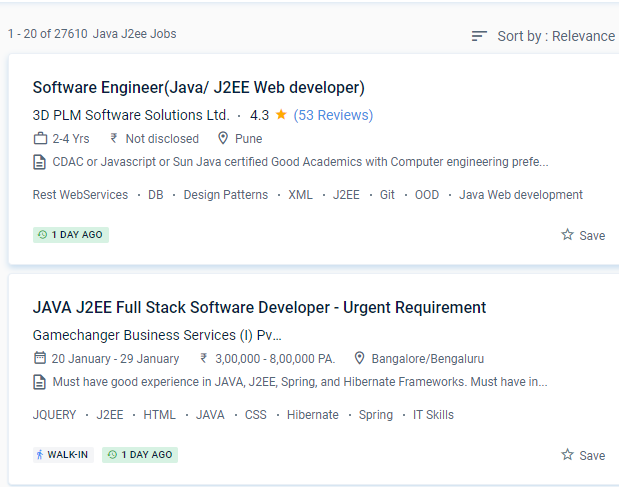 Java J2EE internship jobs in Bern
